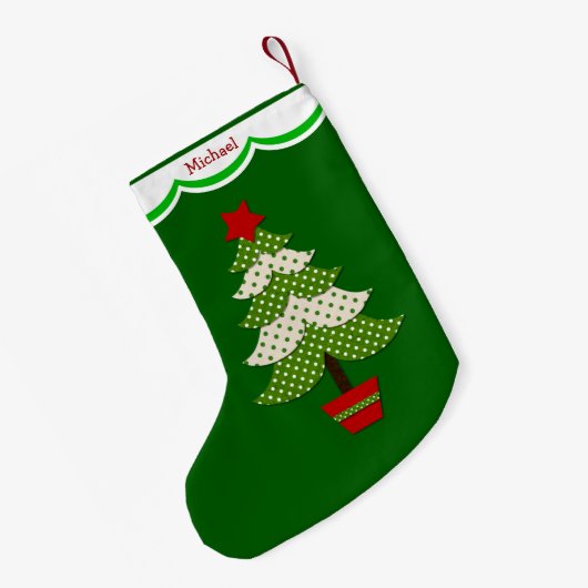 Groene pokadot kerstboom op maat kleine kerstsok (Achterkant (Hangend))