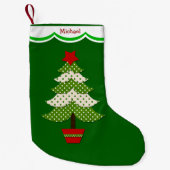 Groene pokadot kerstboom op maat kleine kerstsok (Voorkant)