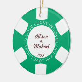 Groene pokerchip met geluk in liefde voor parotofo keramisch ornament (Links)