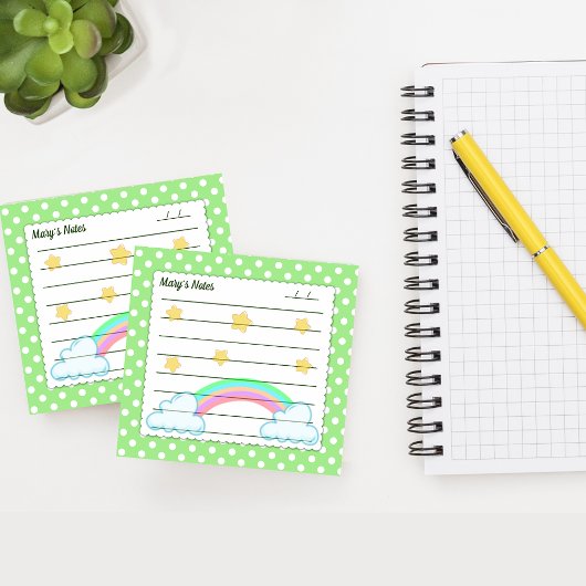 Groene polakstippen, schattige sterren en regenbog post-it® notes
