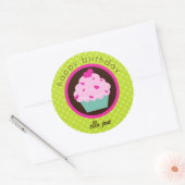 Groene Polka Dot Cupcake Happy Birthday Sticker (Envelop)