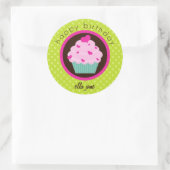 Groene Polka Dot Cupcake Happy Birthday Sticker (Tas)