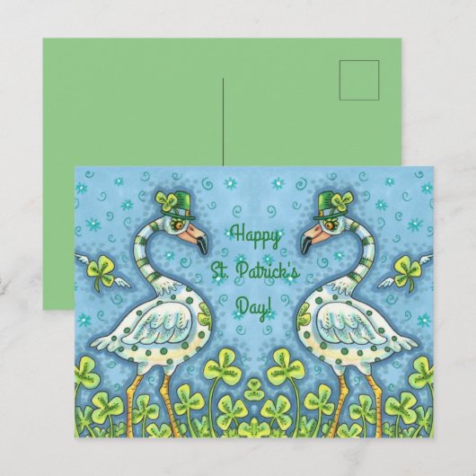GROENE POLKA DOT FLAMINGOS, FUNNY ST. PATRICK'S DA FEESTDAGENKAART (Voorkant / Achterkant)