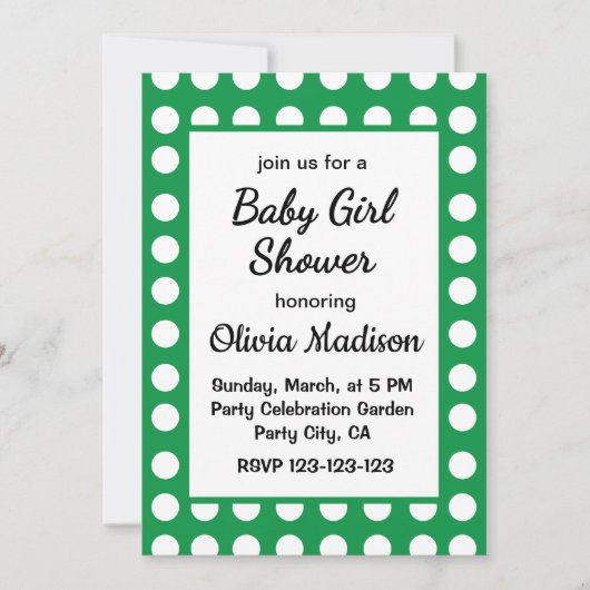 Groene Polka Dot Moeder om Schattigee Baby Girl Sh Kaart (Voorkant)