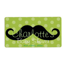 Groene Polka Dot Mustache Baby shower Waterfles Etiket