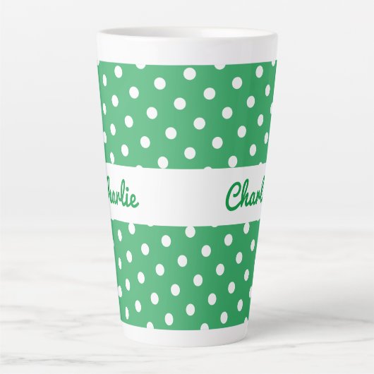 Groene Polka Dot Patroon Retro gepersonaliseerde n Latte Mok (Voorkant)