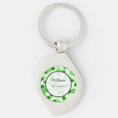 Groene Polka Dot Patroon Wedding Keepsake Sleutelhanger (Voorkant)