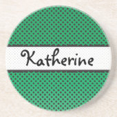 Groene Polka Dot Scallops Persoonlijke naam Zandsteen Onderzetter (Voorkant)