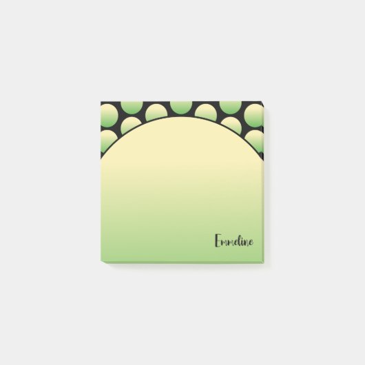 Groene Polka Dot Zwart Script Naam Post-It Notes (Voorkant)