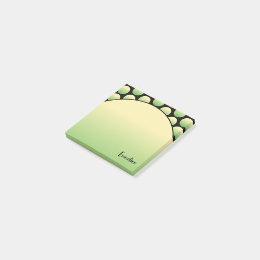 Groene Polka Dot Zwart Script Naam Post-It Notes (Schuin)