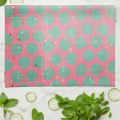 Groene Polka Dots and Gold Stars op een Red Kitche Theedoek (Gevouwen)