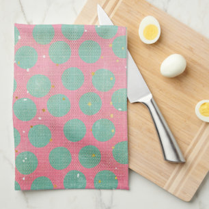 Groene Polka Dots and Gold Stars op een Red Kitche Theedoek