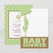 Groene Polka Dots Baby Douche Uitnodigingen (Voorkant / Achterkant)