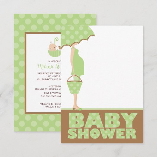 Groene Polka Dots Baby Douche Uitnodigingen (Voorkant / Achterkant)