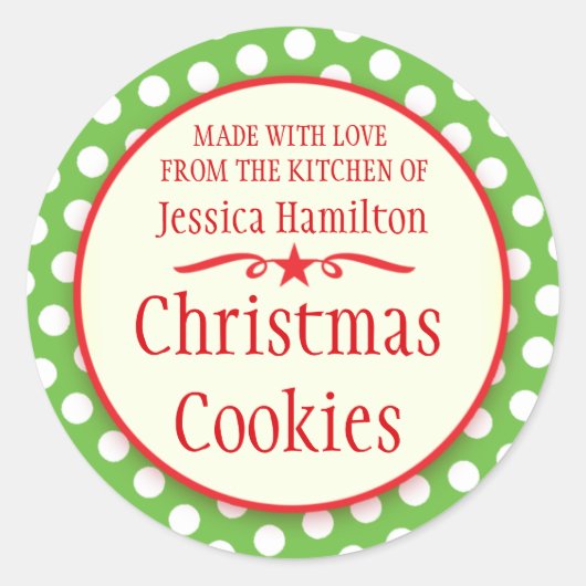 Groene polka dots cookie swap bakken cadeau sticke ronde sticker (Voorkant)