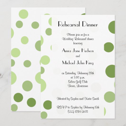 Groene Polka Dots, Dotted, Stippen, Rehearsal Dine Kaart (Voorkant / Achterkant)