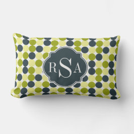 Groene Polka Dots en Blauwe Monogram Kussen