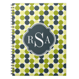 Groene Polka Dots en Blauwe Monogram Notitieboek