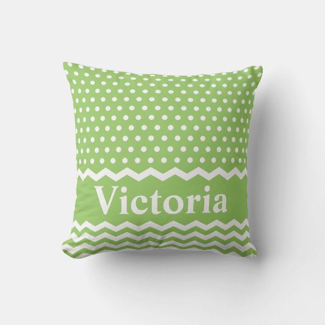 Groene Polka Dots en Chevrons Kussen (Voorkant)