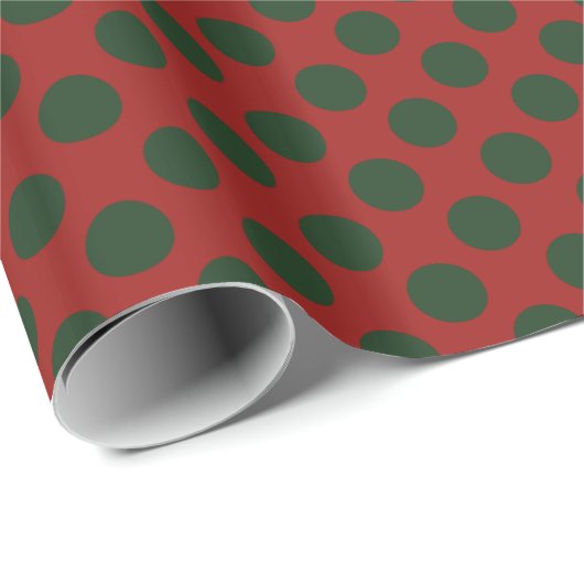 Groene Polka Dots met Rode Achtergrond Cadeaupapier (Rol Hoek)