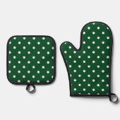 Groene Polka Dots Oven Mitt & Pot Houder Set (Voorkant)