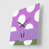 Groene Polka Dots, Paarse Polka Dots, Monogram Vierkante Klok (Hoek)
