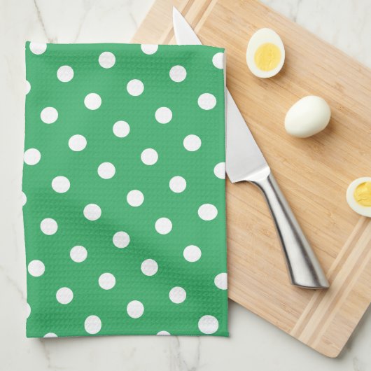 Groene Polka Dots Patroon Stijlvol gepersonaliseer Theedoek (Quarter Fold)