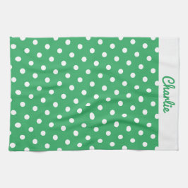 Groene Polka Dots Patroon Stijlvol gepersonaliseer Theedoek