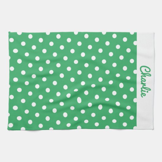 Groene Polka Dots Patroon Stijlvol gepersonaliseer Theedoek (Horizontaal)