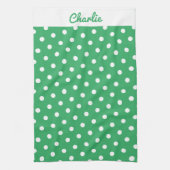 Groene Polka Dots Patroon Stijlvol gepersonaliseer Theedoek (Verticaal)