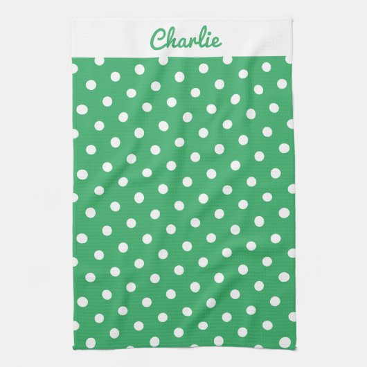 Groene Polka Dots Patroon Stijlvol gepersonaliseer Theedoek (Verticaal)