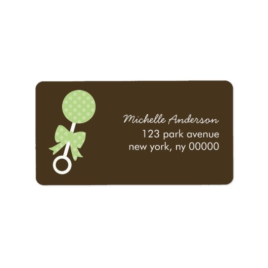 Groene Polka Dots Rammelaar Baby shower Labels (Voorkant)