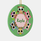 Groene Polka Dots Uil Krans Keramisch Ornament (Rechts)