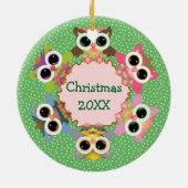 Groene Polka Dots Uil Krans Keramisch Ornament (Achterkant)