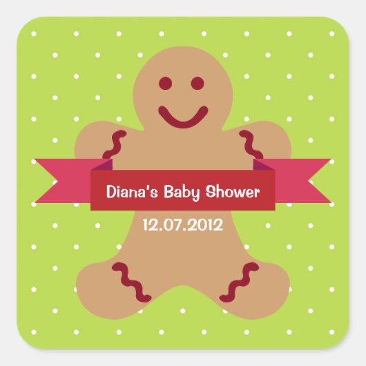 Groene polka gingerbrood, baby shower label (Voorkant)