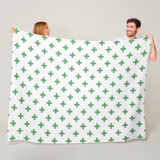 Groene polka kruist wit fleece deken (In situ)