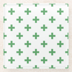 Groene polka kruist wit glazen onderzetter
