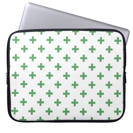 Groene polka kruist wit laptop sleeve (Voorkant)