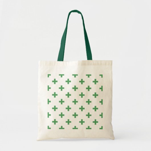 Groene polka kruist wit tote bag (Voorkant)