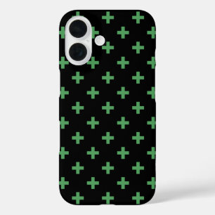 Groene polka kruist zwart iPhone 16 hoesje