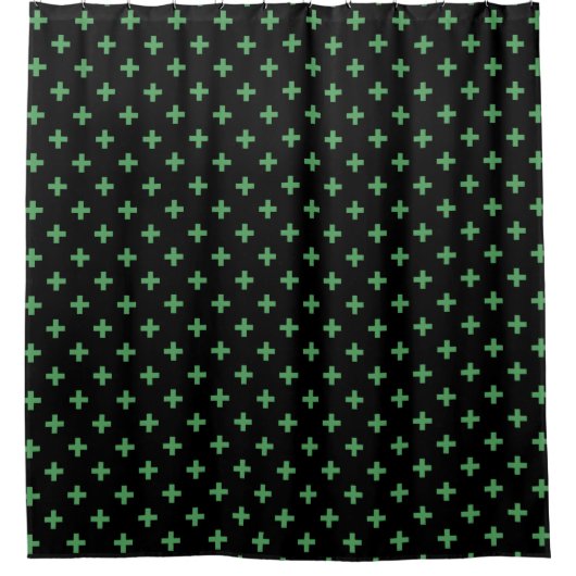 Groene polka kruist zwart douchegordijn (Voorkant)