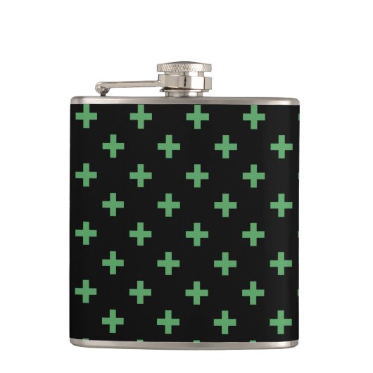 Groene polka kruist zwart heupfles (Voorkant)