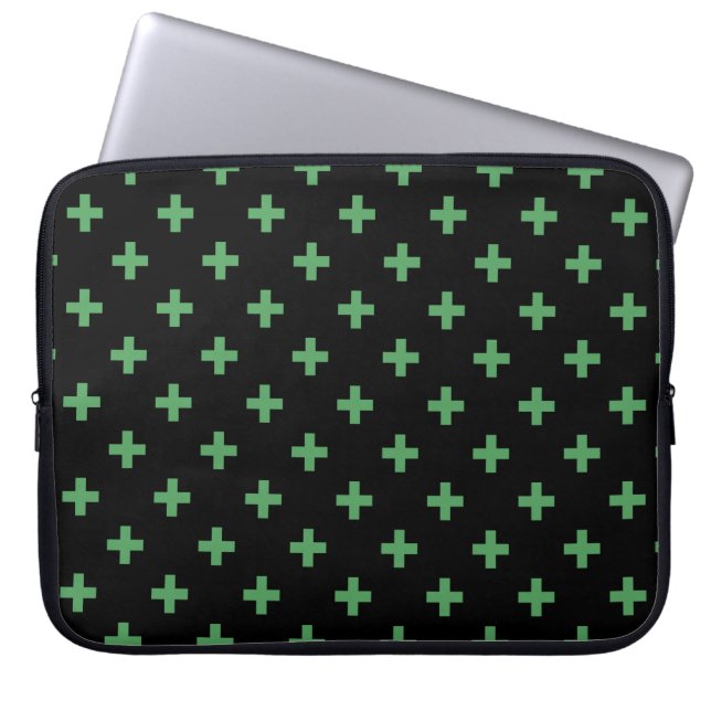 Groene polka kruist zwart laptop sleeve (Voorkant)