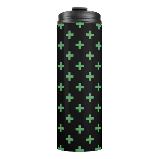 Groene polka kruist zwart thermosbeker (Voorkant)
