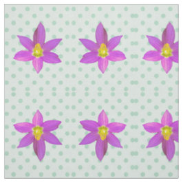 Groene polka-stippen in roze bloemmotief stof