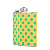 Groene polka-stippen op geel heupfles (Links)