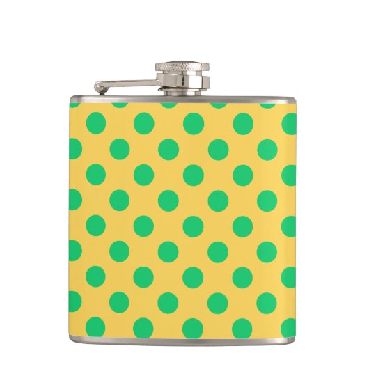 Groene polka-stippen op geel heupfles (Voorkant)