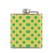 Groene polka-stippen op geel heupfles (Achterkant)