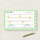 Groene polka-stippen, schattige sterren & regenbog post-it® notes (Op bureau)