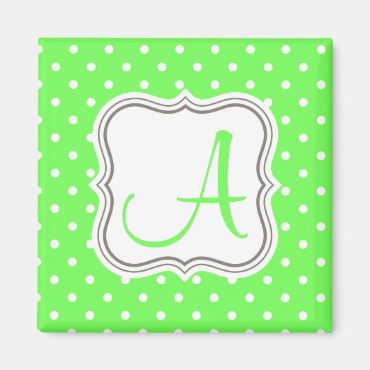 Groene polka stipt monogram initiaal naam elegant magneet (Voorkant)